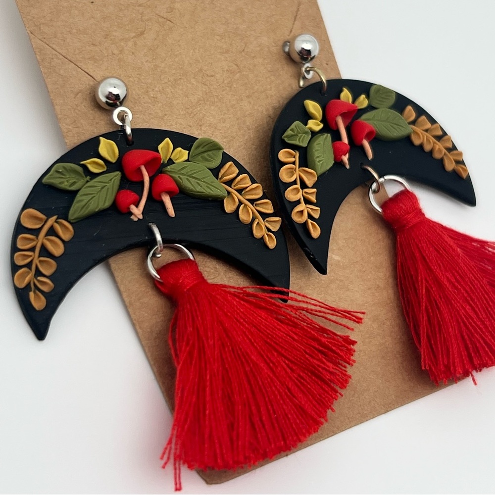 Handmade Polymer Clay Mushroom/Moon Earrings